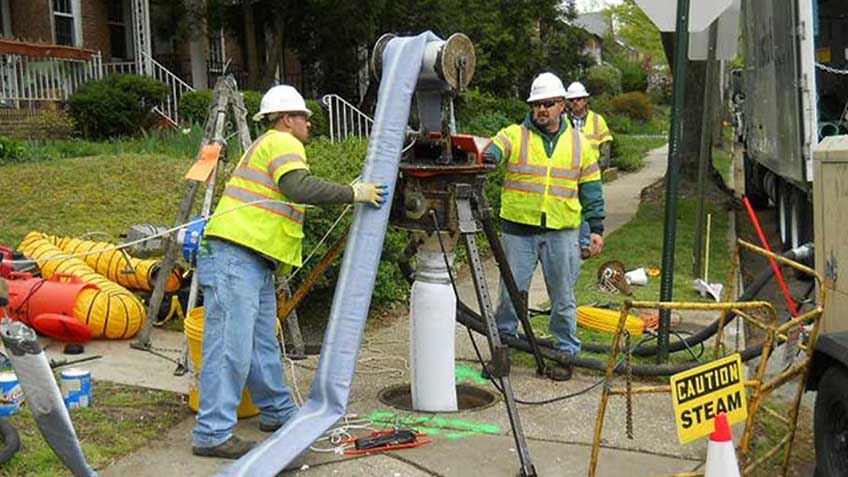 Damaged pipe being lined